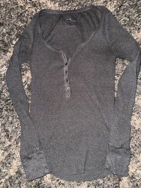 Aerie Cozy Ribbed Henley Long-Sleeve Top - Gray